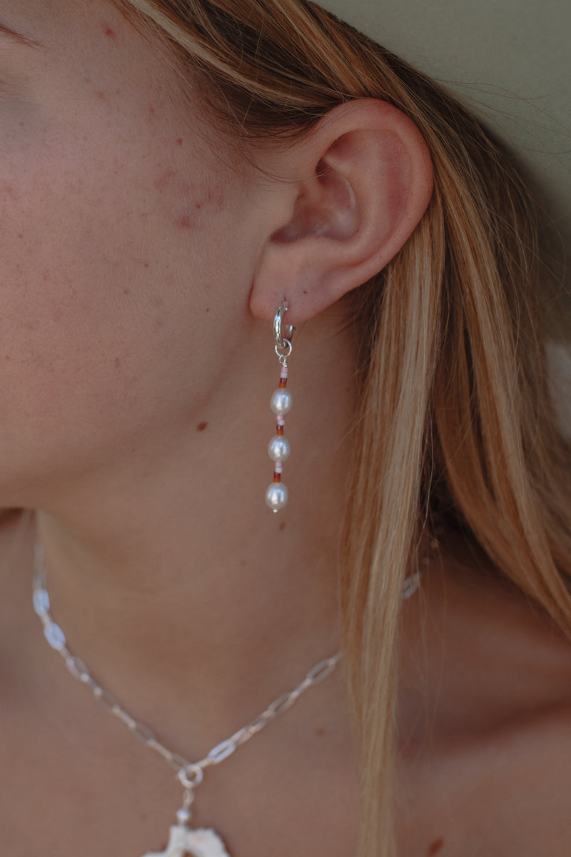 Sunset Sol Three Pearl Hoops - Sterling Silver