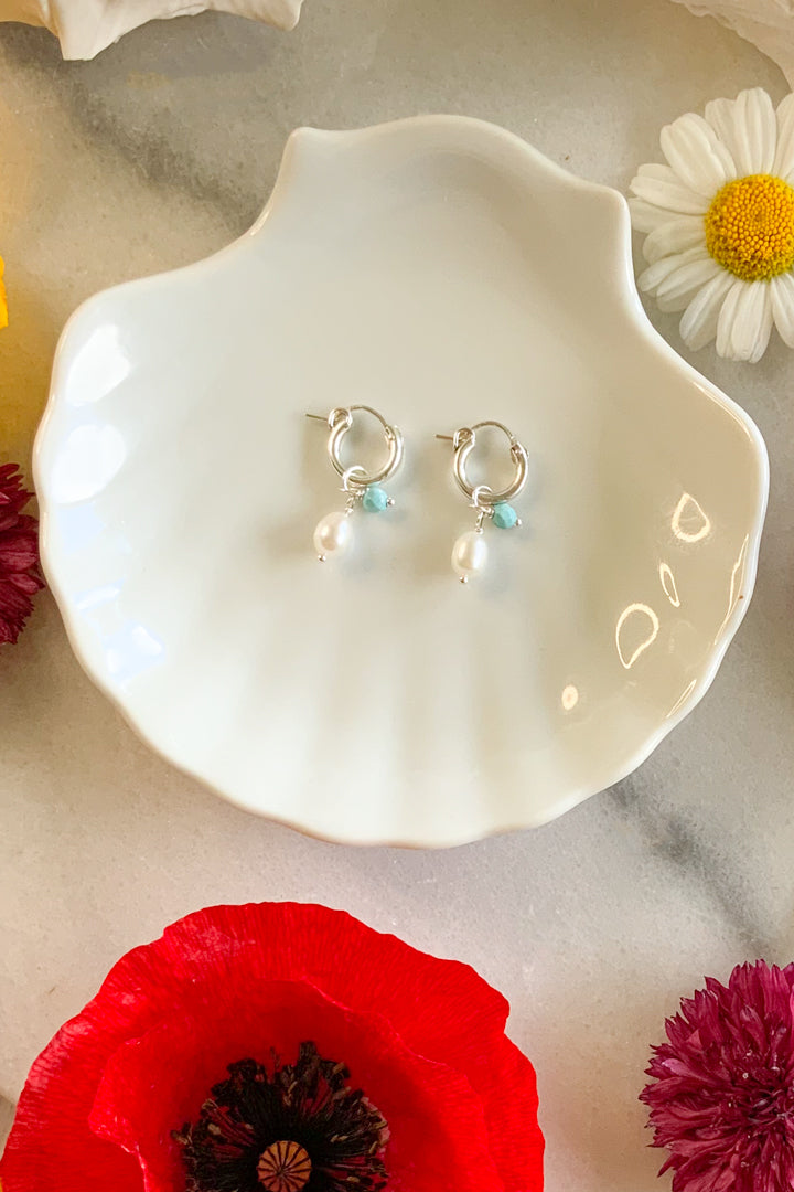 Turquoise & Pearl Hoops - Sterling Silver