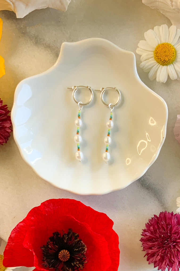 Blueseas Three Pearl Hoops - Sterling Silver