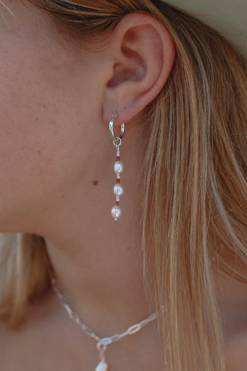 Sunset Sol Three Pearl Hoops - Sterling Silver
