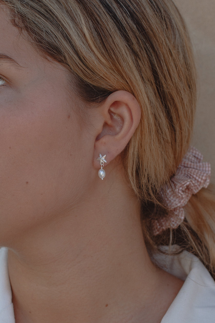 Starfish & Pearl Ear Studs- Sterling Silver