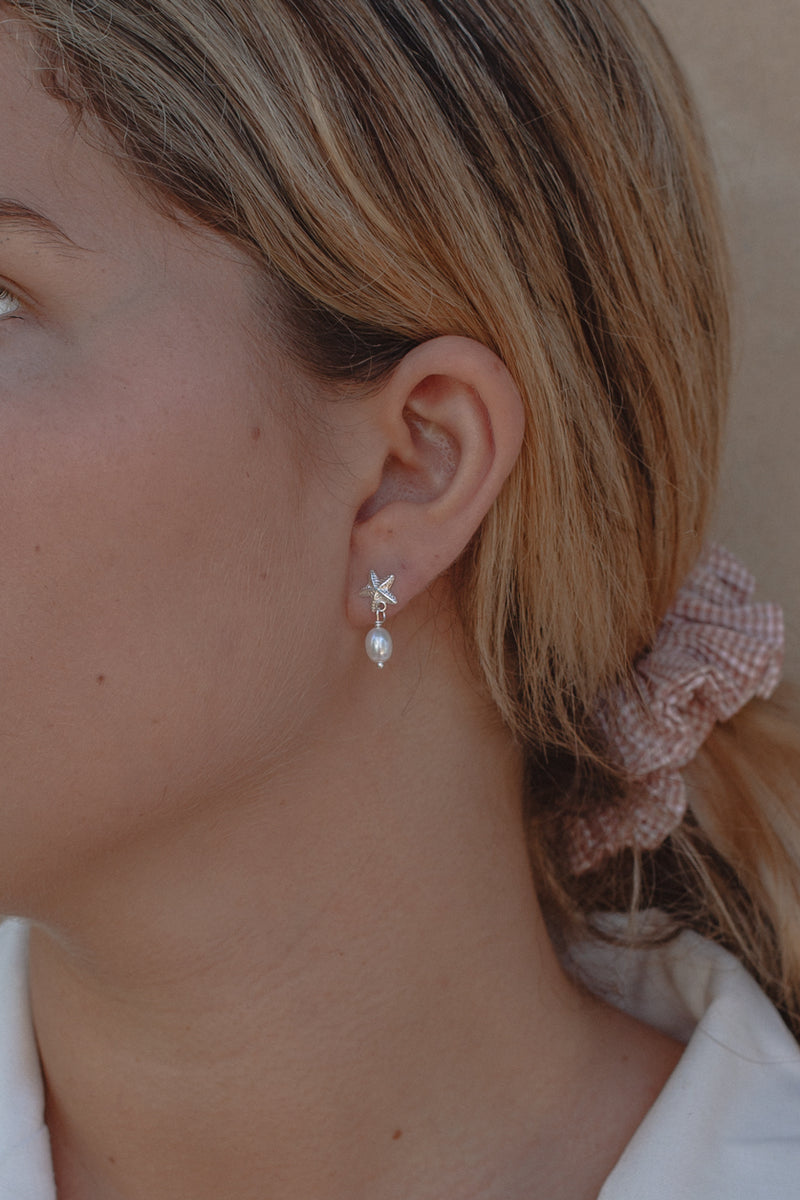 Starfish & Pearl Ear Studs- Sterling Silver