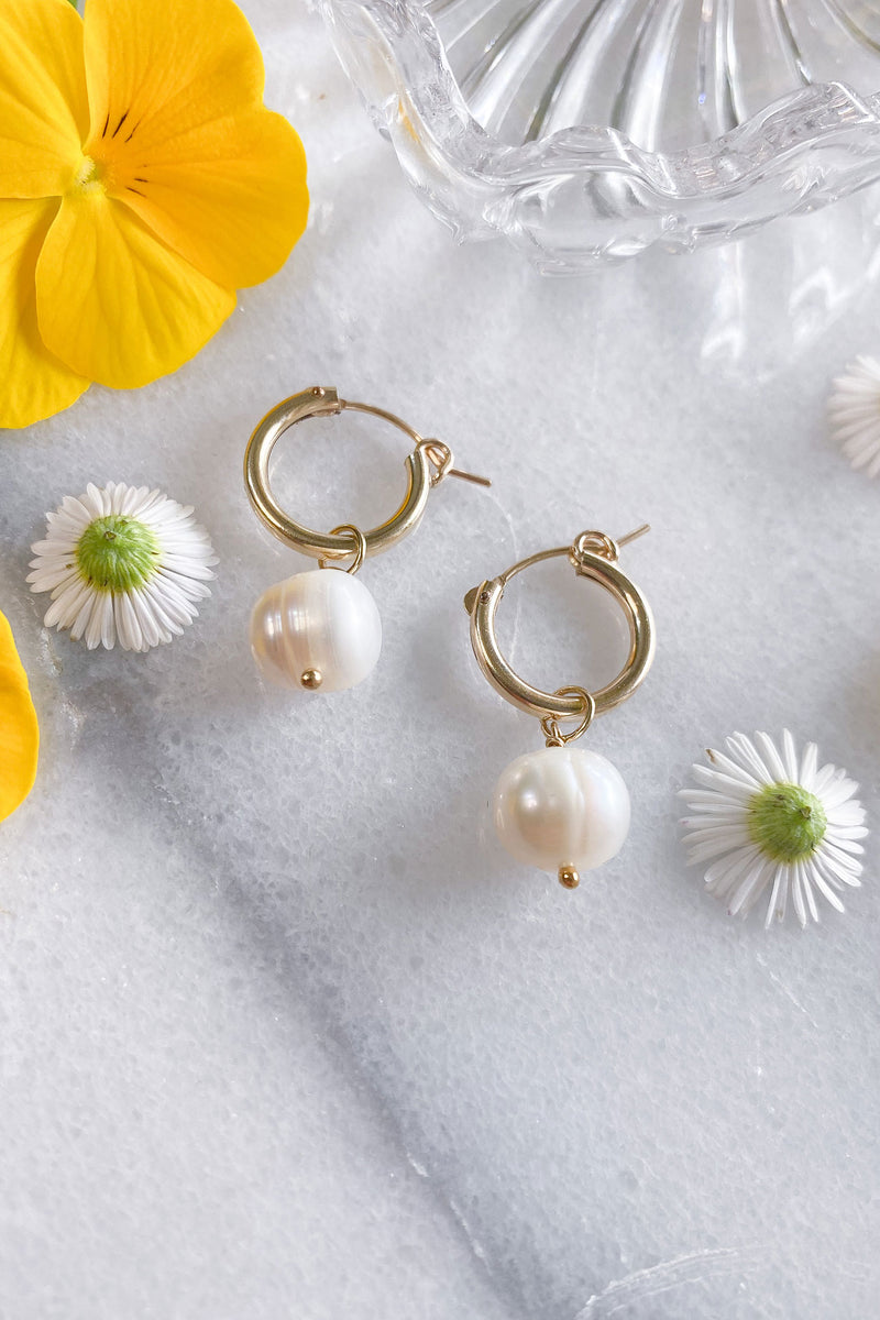 Rounded Pearl Hoops Gold Fill