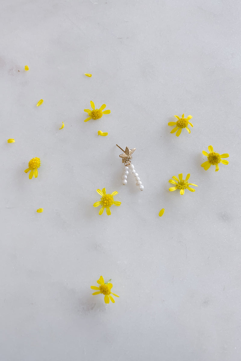 Star Fish Pearl Studs Gold Fill