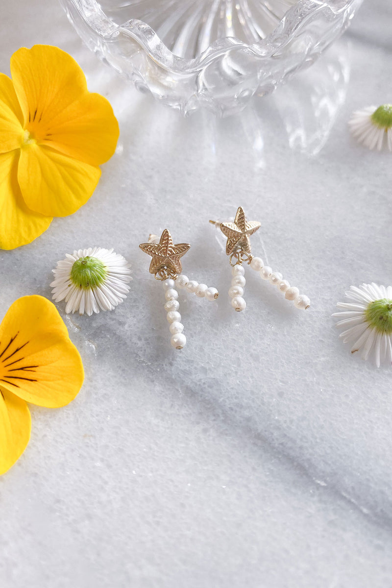 Star Fish Pearl Studs Gold Fill