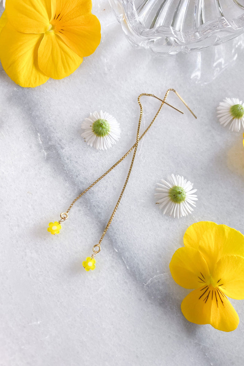 Yellow Flower Ear Threads Gold Fill