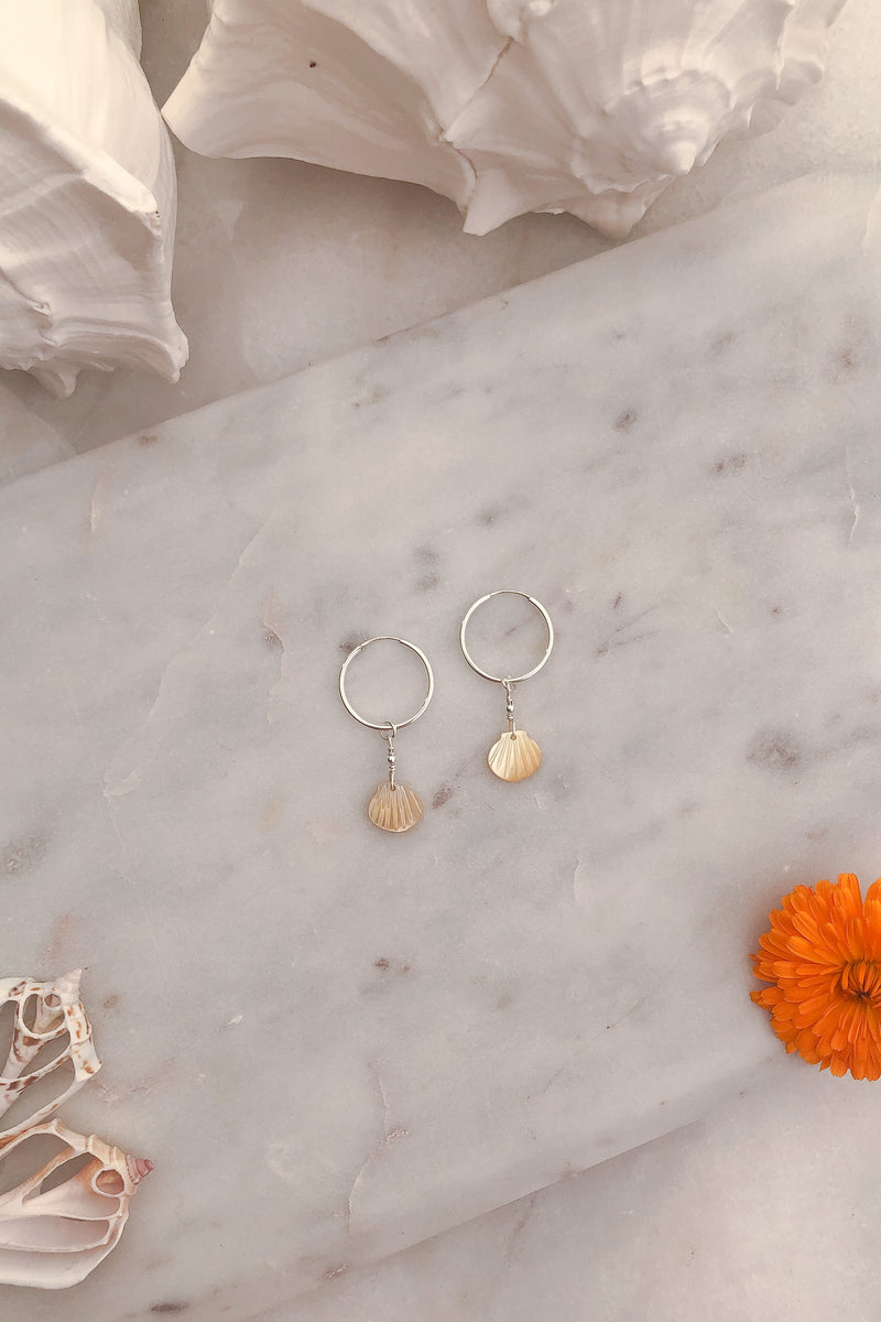 Yellow/White Shell Hoop Earrings - Sterling Silver