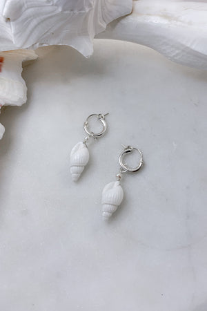 Cone Shell Pearl Hoops - Sterling Silver