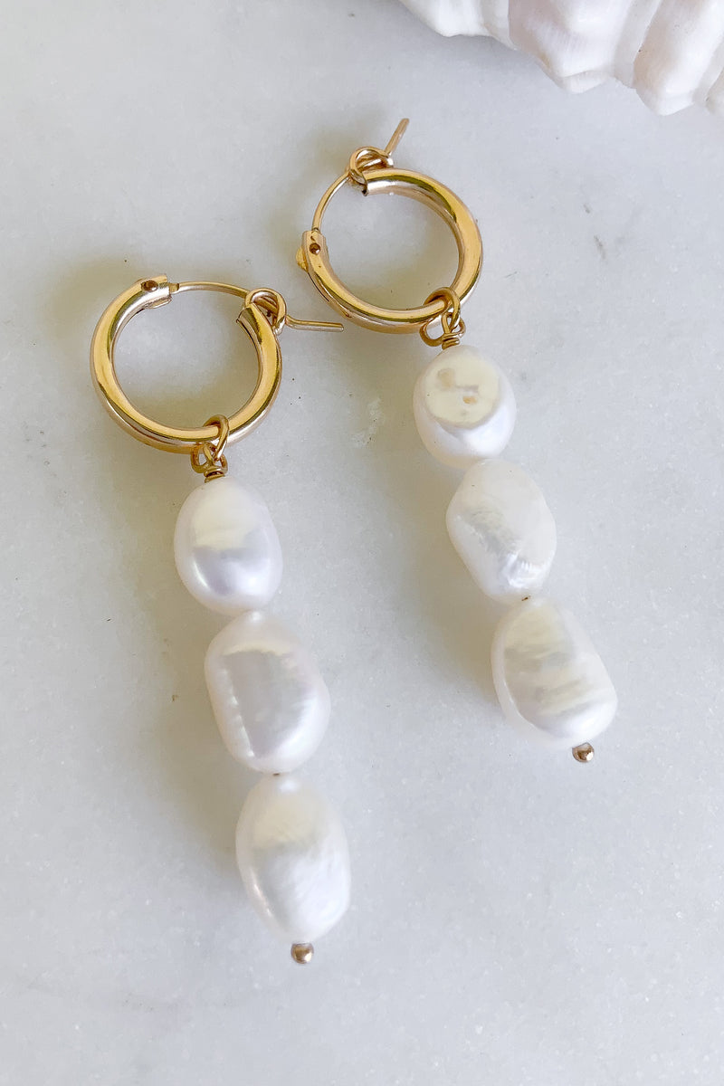 Three Pearl Hoops - Gold Fill