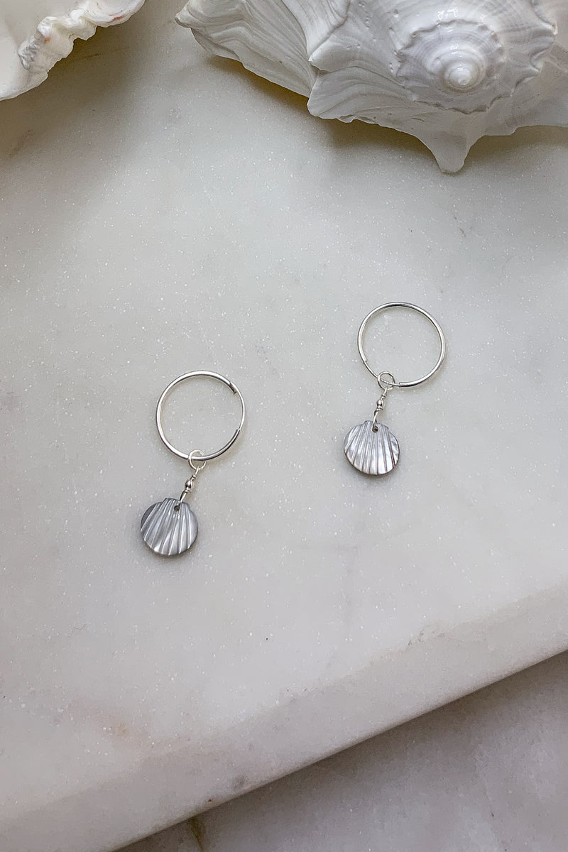 White Shell Hoops - Sterling Silver