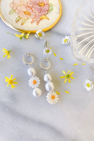 Daisy and Pearl Hoops Sterling Silver