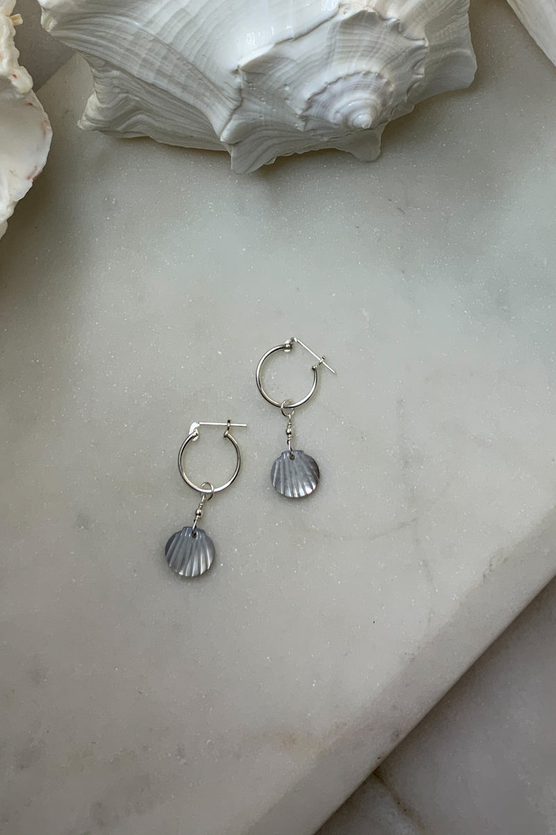 White Shell Hoops - Sterling Silver