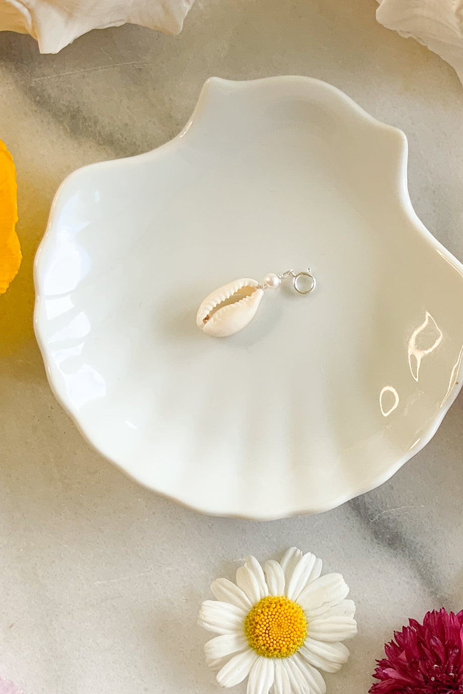 Cowrie Pearl Charm Sterling Silver