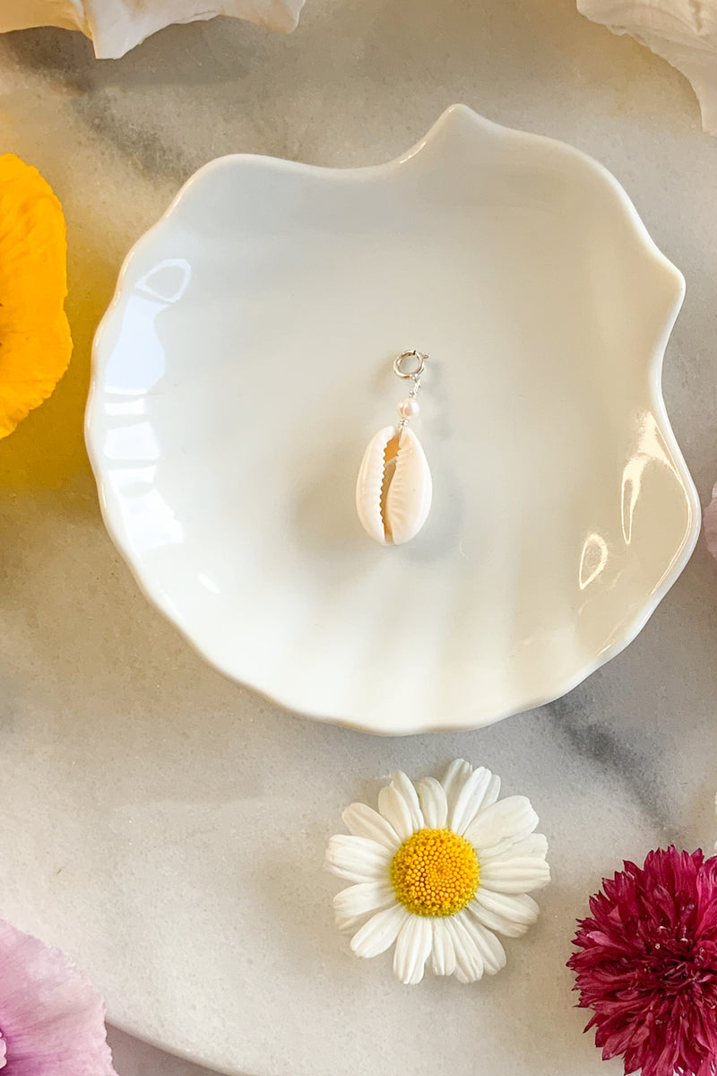 Cowrie Pearl Charm Sterling Silver