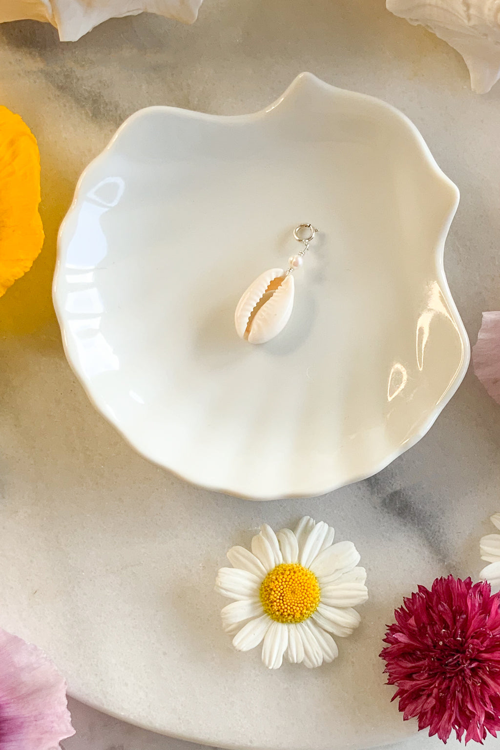 Cowrie Pearl Charm Sterling Silver