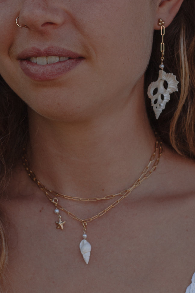Sliced Shell & Pearl Charm- Gold Fill