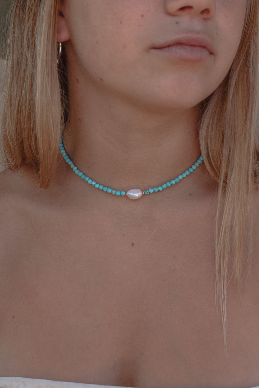 Turquoise & Pearl Necklace- Gold Fill