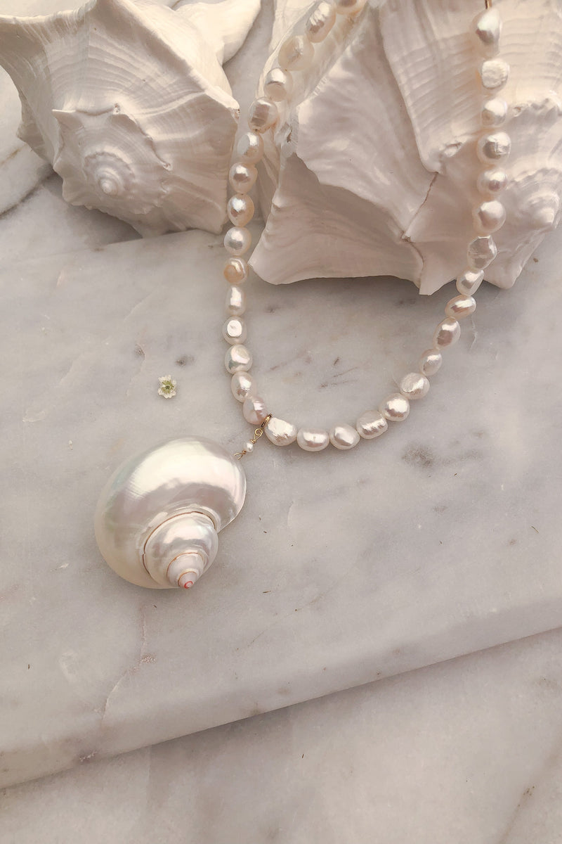 Pearled Cone Shell and Pearl Charm - Gold Fill