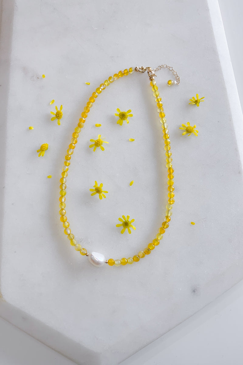 Yellow Agate and Pearl Choker Gold Fill