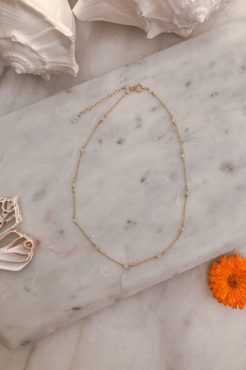 Chain Choker Clear Quartz Necklace - Gold Fill