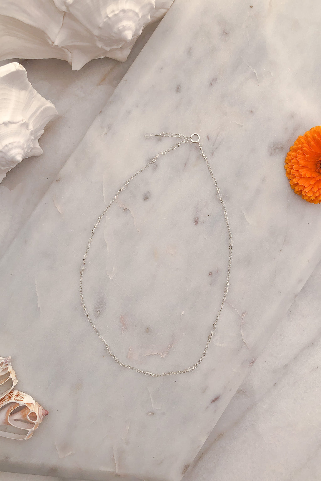 Chain Choker Clear Quartz Necklace - Sterling Silver