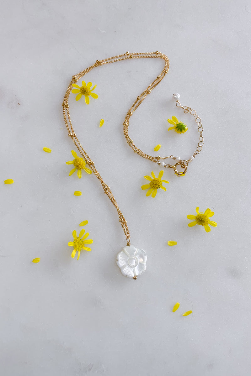 White Flower Satellite Necklace Gold Fill