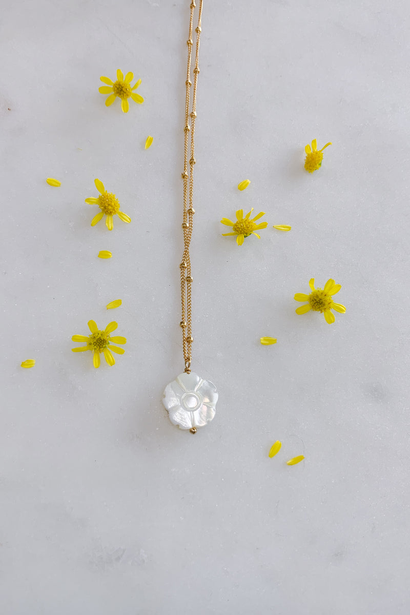 White Flower Satellite Necklace Gold Fill