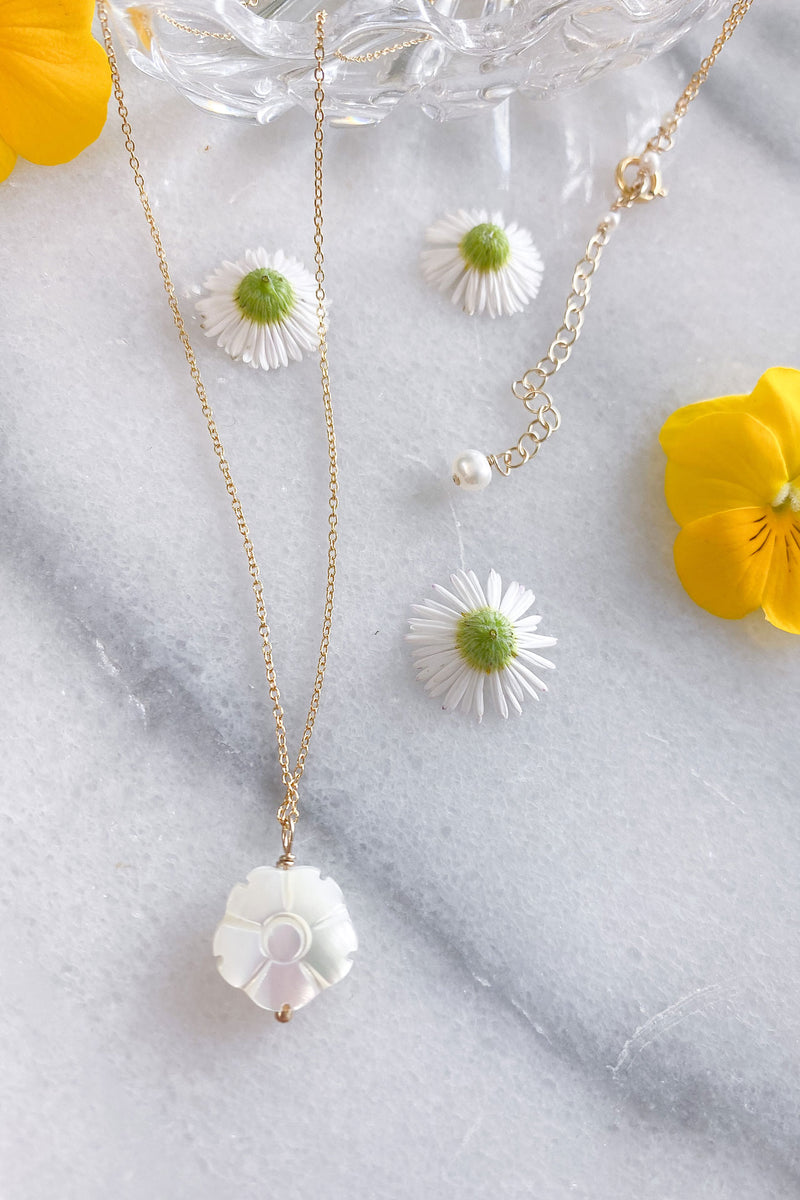 White Flower Necklace Gold Fill
