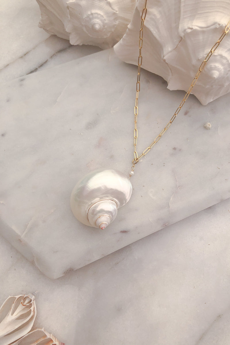 Pearled Cone Shell and Pearl Charm - Gold Fill