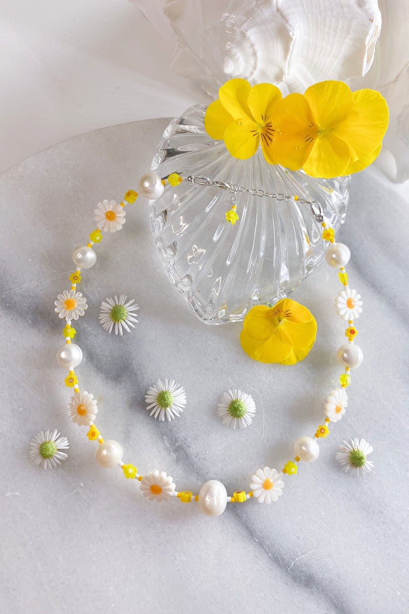 Daisy and Pearl Bead Choker - Sterling Silver