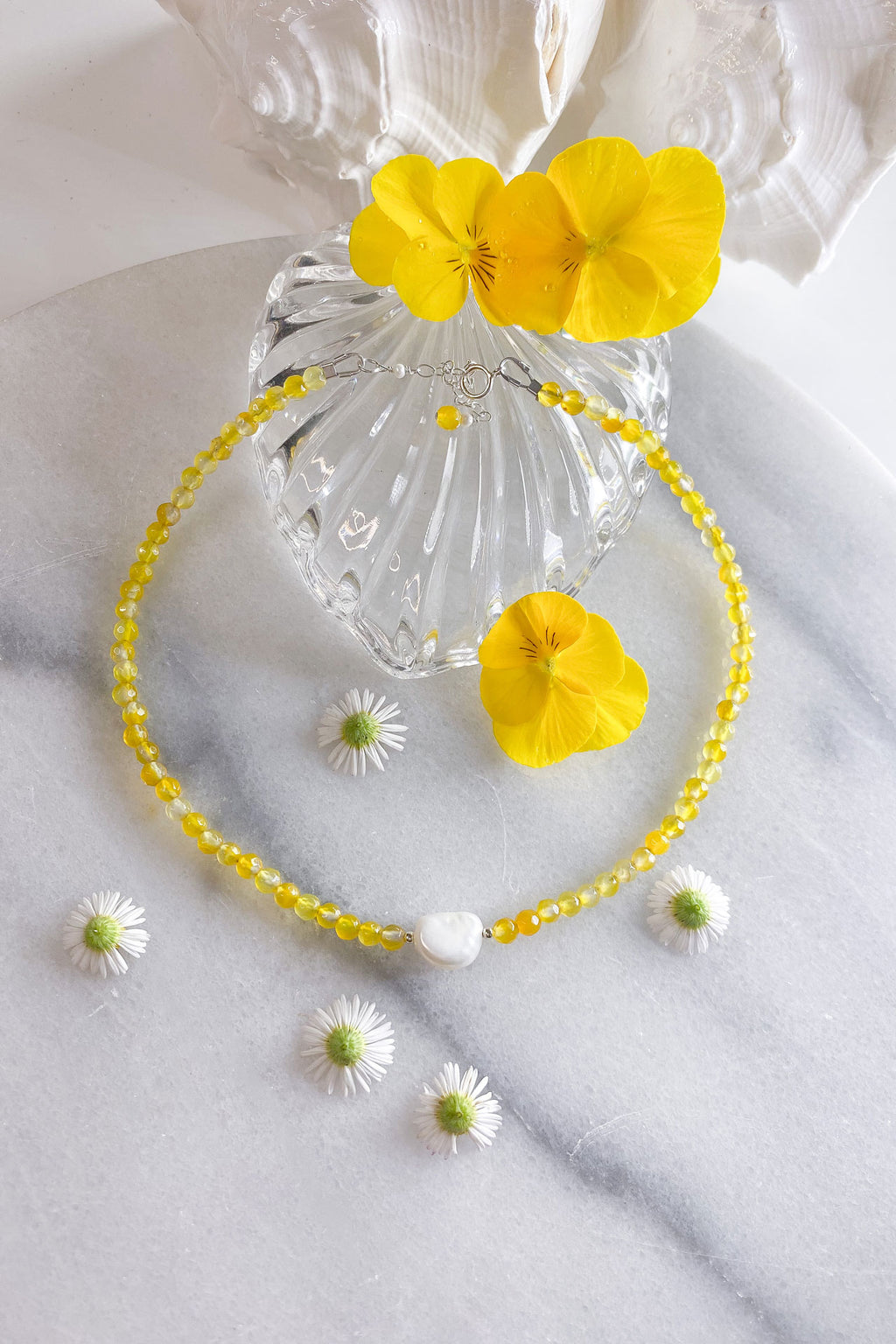 Yellow Agate and Pearl Choker Sterling Silver