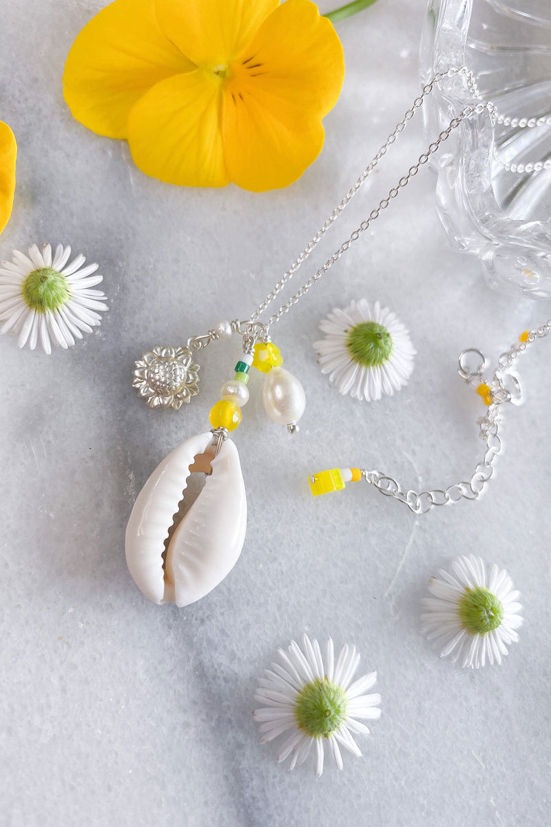 Cowrie Pearl Flower Necklace Sterling Silver