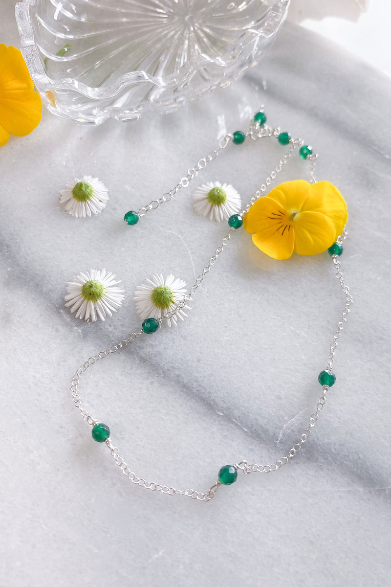 Green Agate Chain Choker Sterling Silver