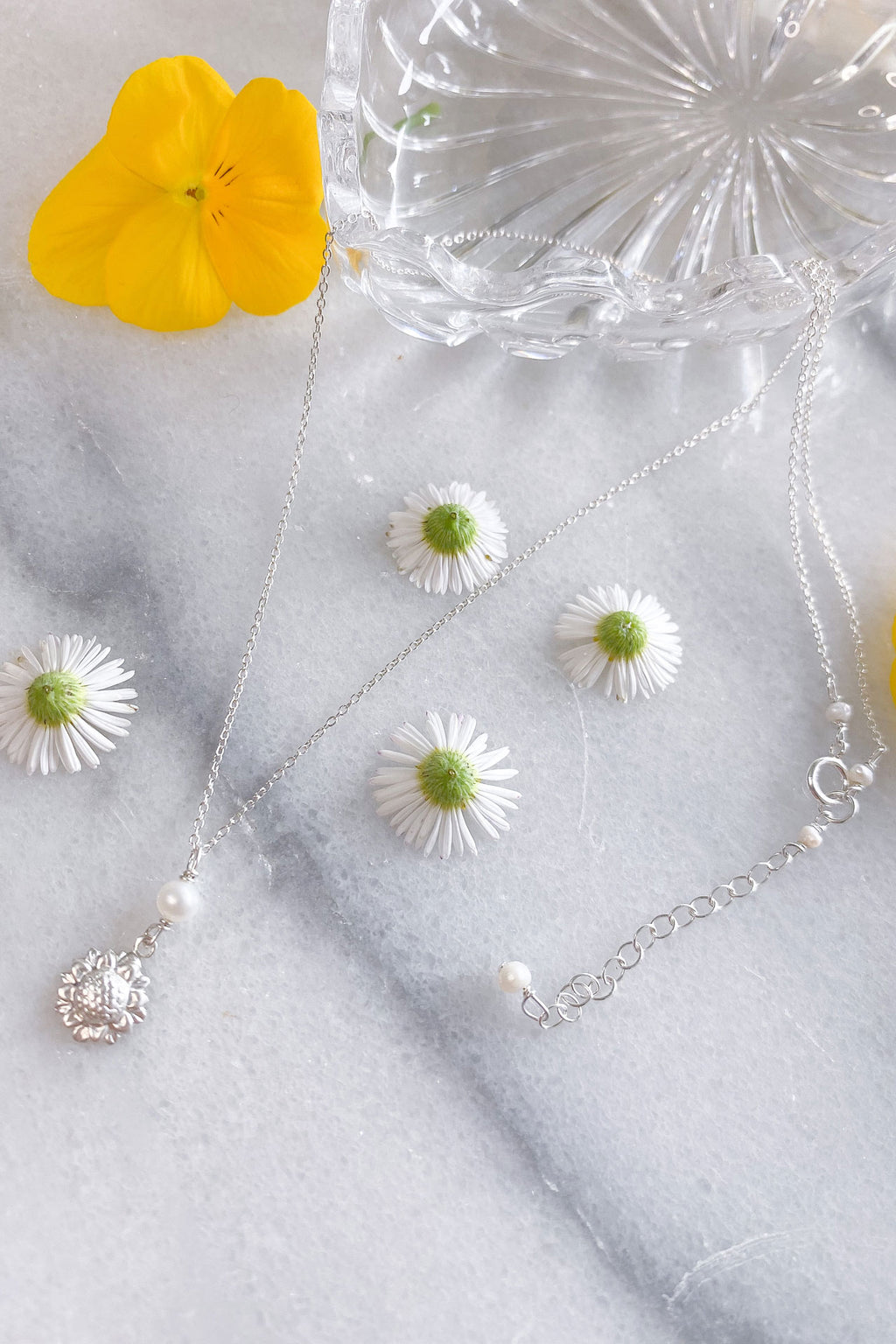 Sunflower Pearl Necklace Sterling Silver