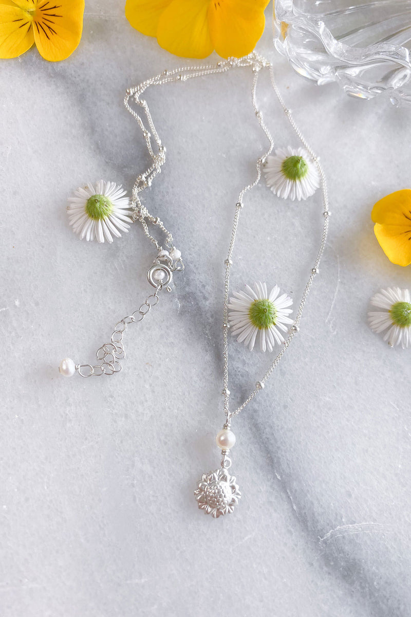 Sunflower Pearl Satellite Necklace Sterling Silver