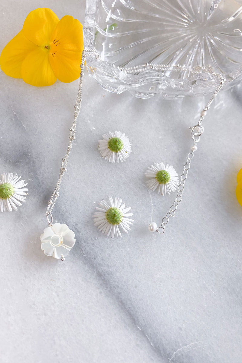 White Flower Satellite Necklace Sterling Silver