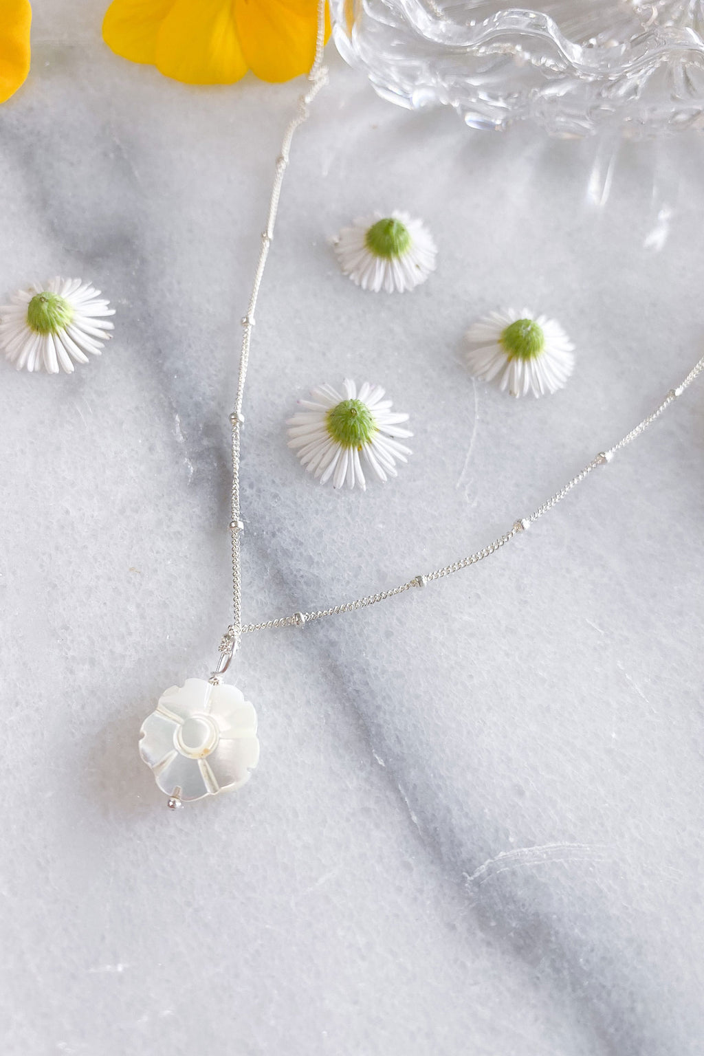 White Flower Satellite Necklace Sterling Silver