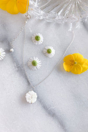 White Flower Necklace Sterling Silver