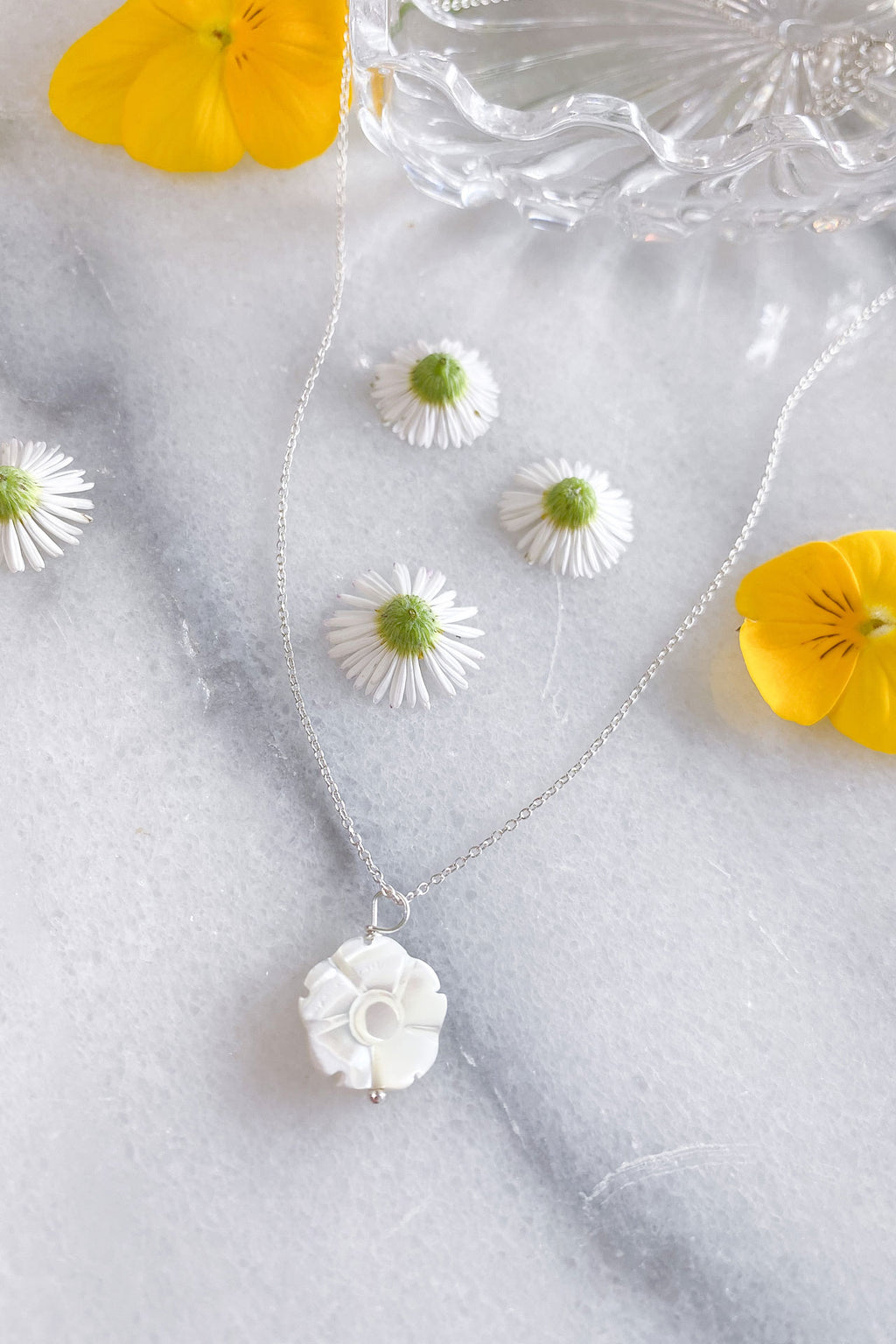 White Flower Necklace Sterling Silver