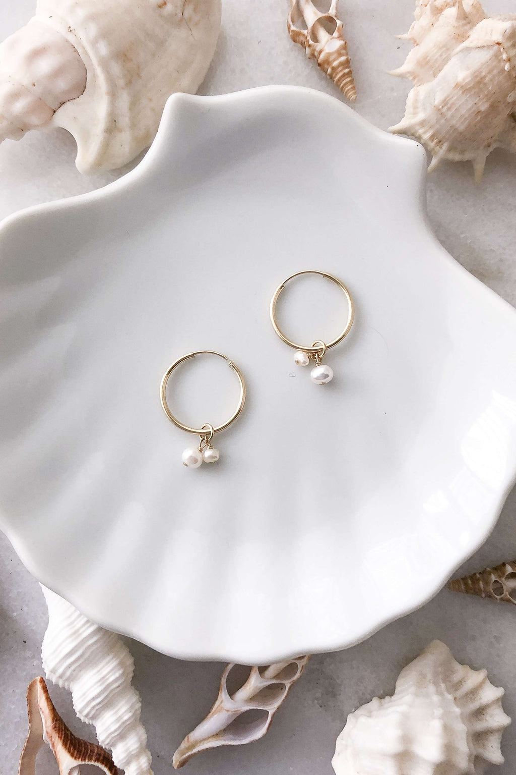 Gold Fill Two Pearl Hoops, Earrings with  by Lunarsea Designs