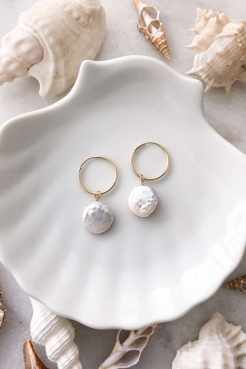 Gold Fill Round Pearl Hoops, Earrings with  by Lunarsea Designs