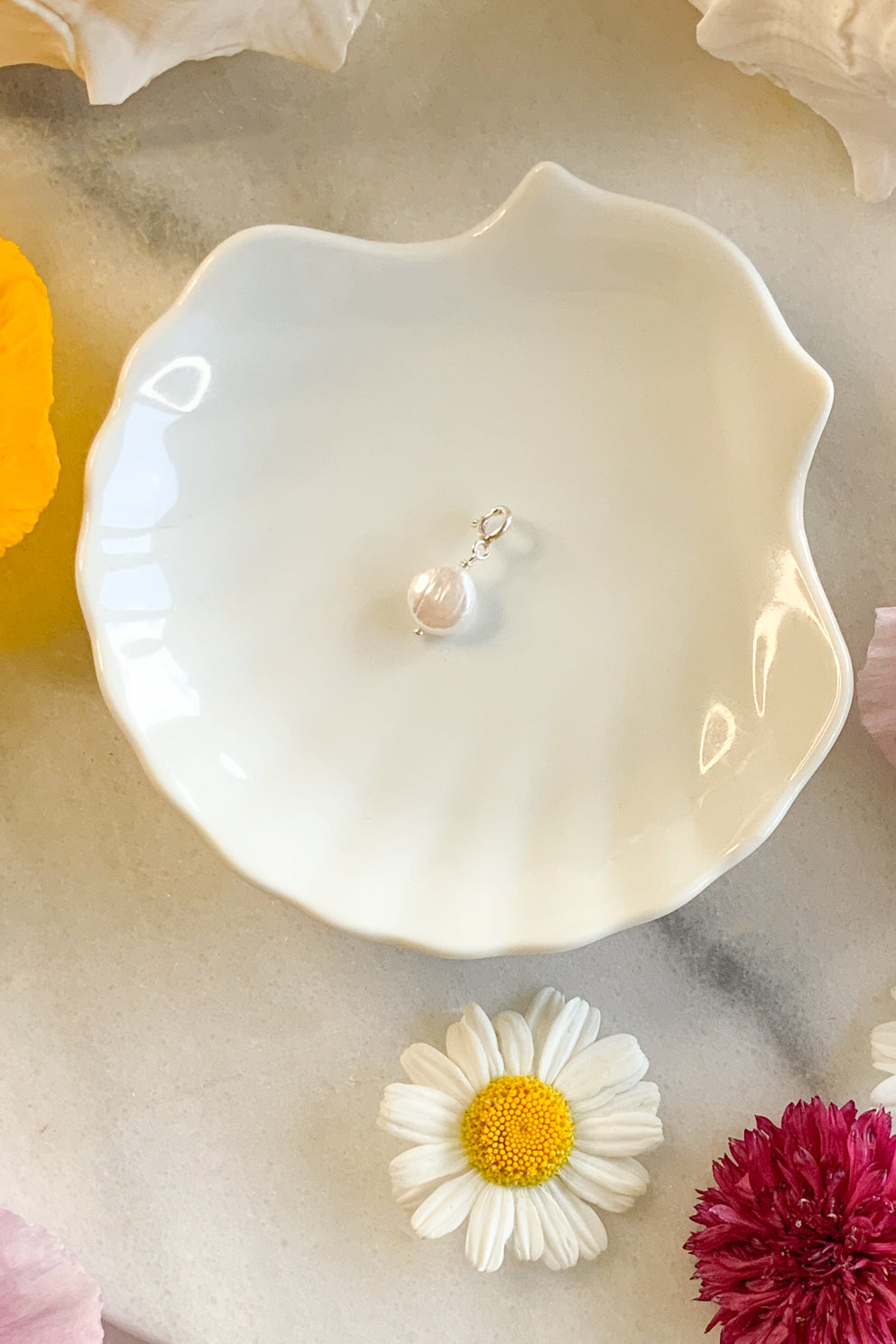 Round Pearl Charm- Sterling Silver