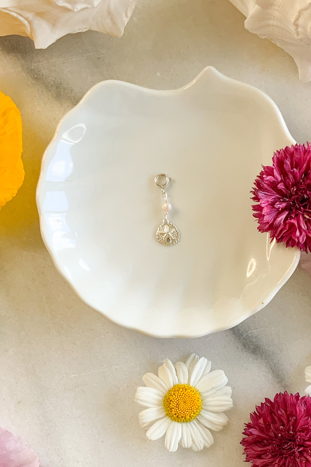 Sand Dollar & Pearl Charm- Sterling Silver