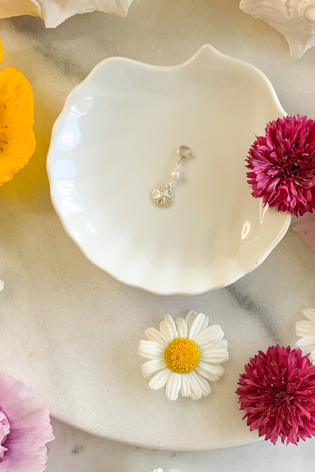 Sand Dollar & Pearl Charm- Sterling Silver