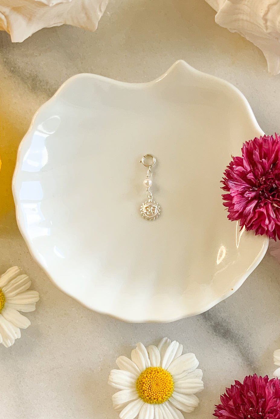 Sunface & Pearl Charm- Sterling Silver