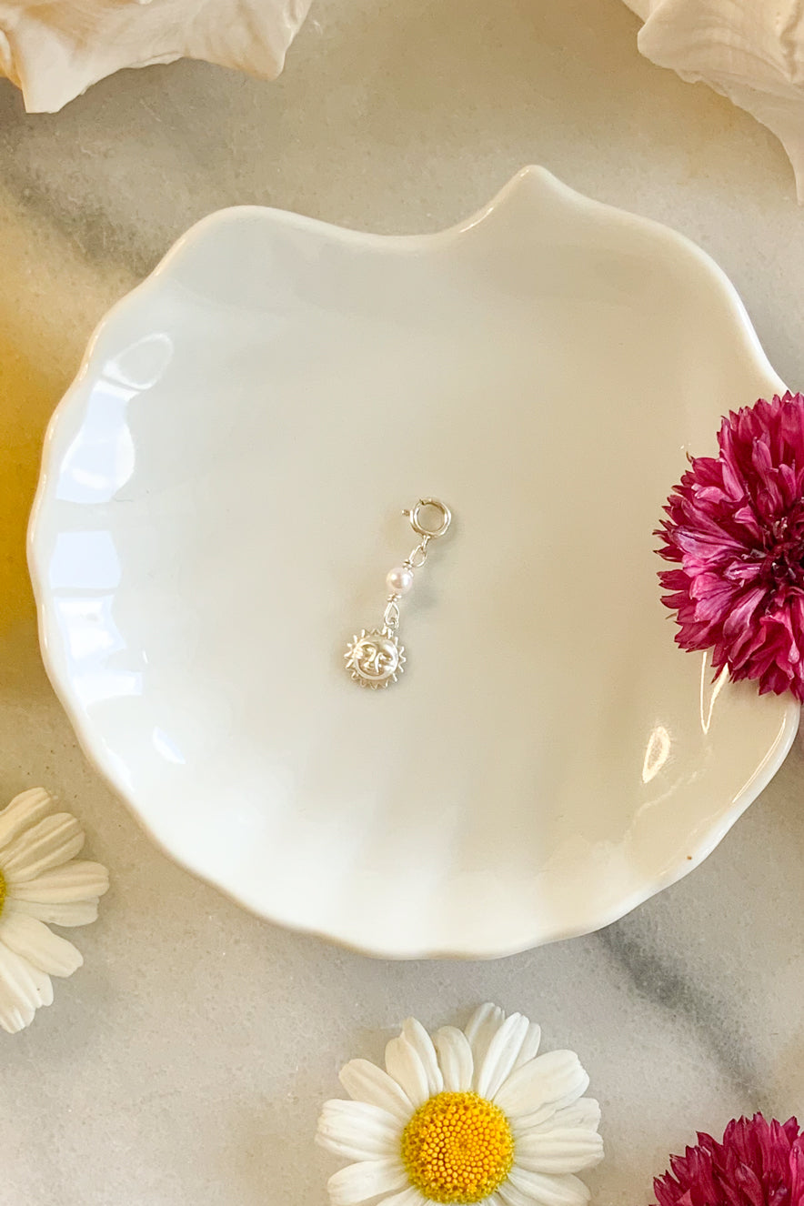 Sunface & Pearl Charm- Sterling Silver