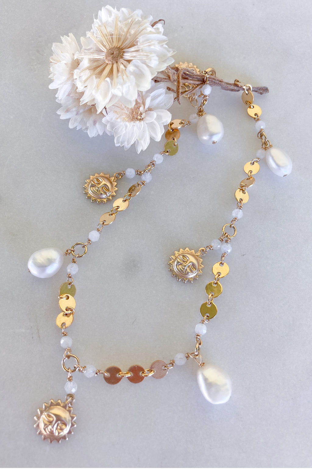 Sun Pearl Disc Anklet - Gold Fill