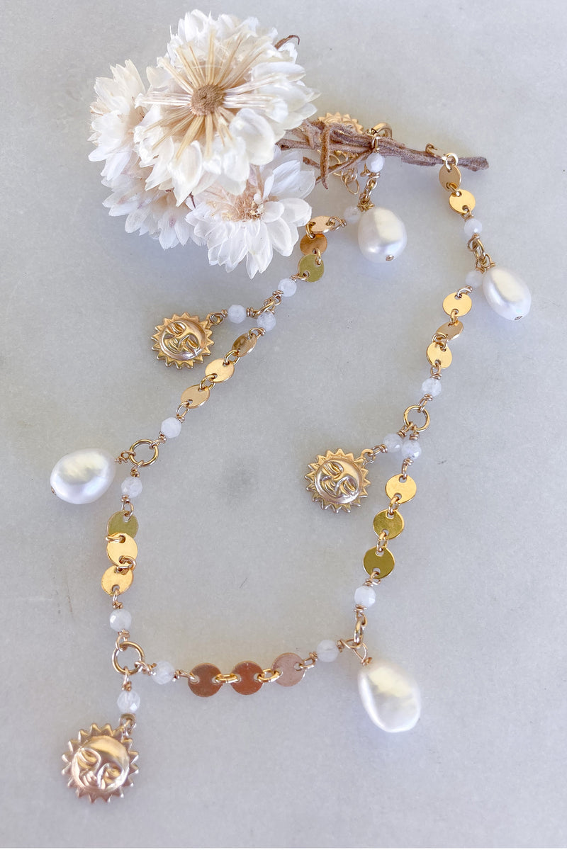 Sun Pearl Disc Anklet - Gold Fill
