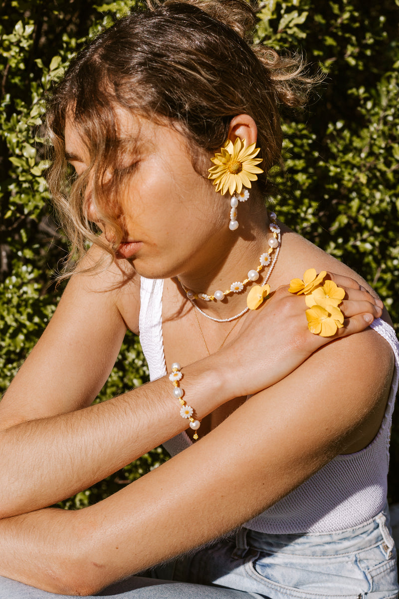 Daisy and Pearl Bead Bracelet - Gold Fill