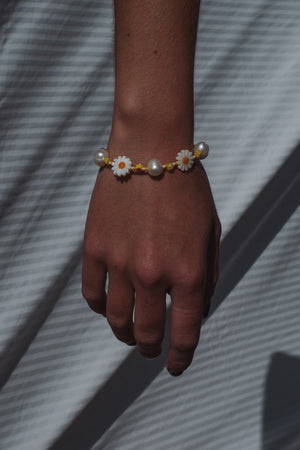 Daisy and Pearl Bead Bracelet - Sterling Silver